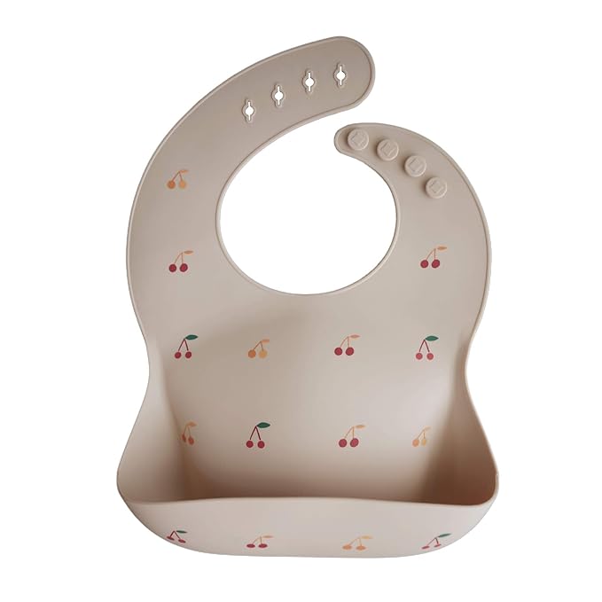 mushie Silicone Baby Bib | Adjustable Fit Waterproof Bibs (Cherries)-BubblyBeeBaby