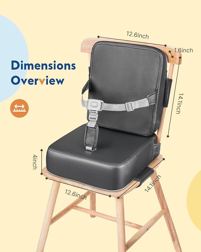 HOMEAL Booster Seat for Kitchen Chair - Toddler Booster Seat for Dining Table - Dining Seat with Adjustable Straps - Non-Slip Base & Breathable Fabric - Dark Gray-BubblyBeeBaby