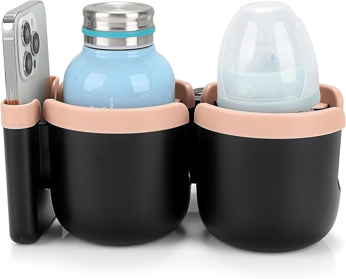 Accmor Stroller Cup Holder with Phone Holder, Bike Cup Holder, Universal Cup Holder for Uppababy Nuna Doona Strollers, 2-in-1 Cup Phone Holder for Stroller, Bike, Wheelchair, Walker, Scooter-BubblyBeeBaby