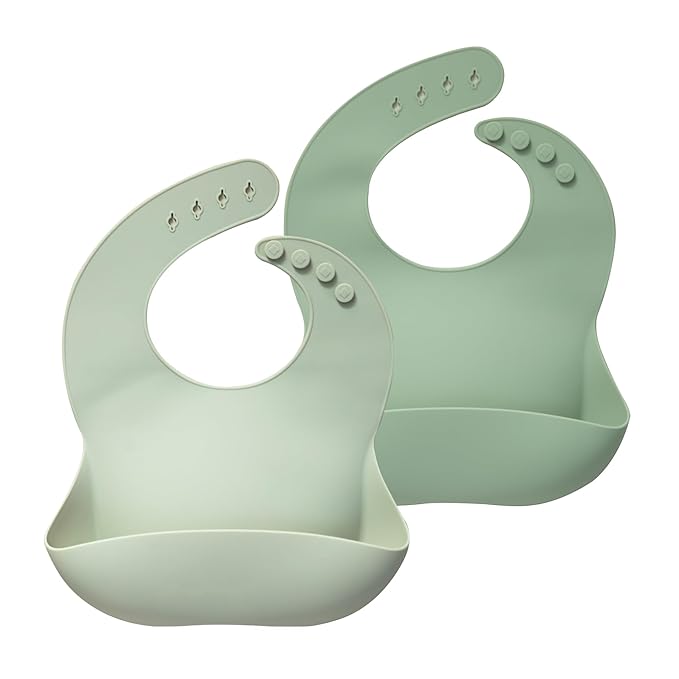 Moonkie Silicone Baby Bibs Set Of 2 | BPA Free Waterproof | Soft Flexible Adjustable Silicone Bibs for Babies & Toddlers(Frosted Mint/Celadon Green)-BubblyBeeBaby