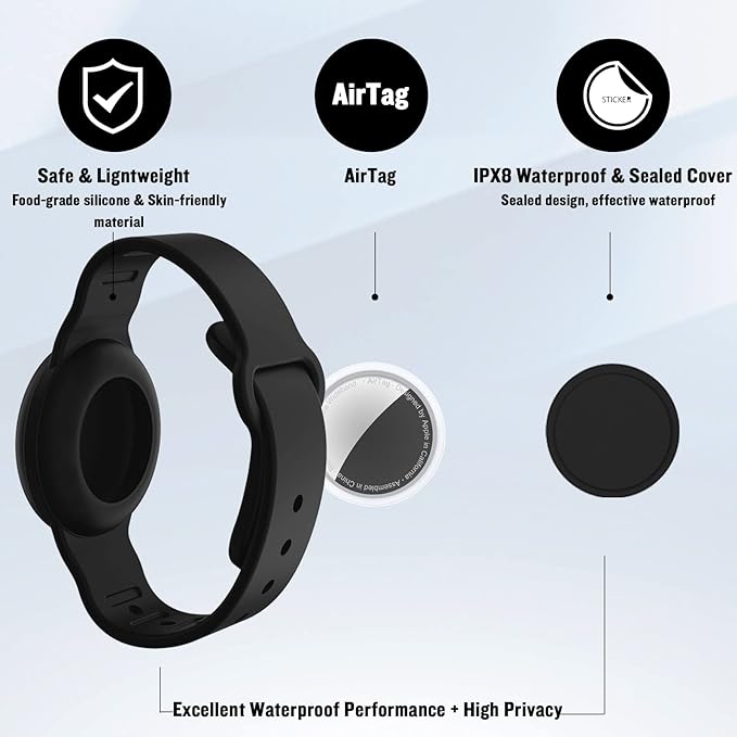 2 Pack Waterproof Bracelet for AirTag Kids, Hidden Silicone Wristband for AirTag, GPS Tracker Case for Air Tag Holder Strap for Child Toddler, Secure Anti-Loss Protection(Purple Black)-BubblyBeeBaby