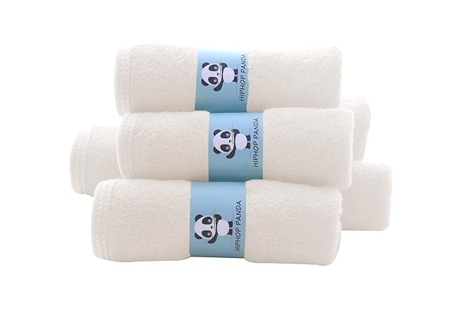 HIPHOP PANDA Baby Washcloths, Rayon Made from Bamboo - 2 Layer Ultra Soft Absorbent Newborn Bath Face Towel - Reusable Baby Wipes for Delicate Skin - Ivory, 30 Pack-BubblyBeeBaby