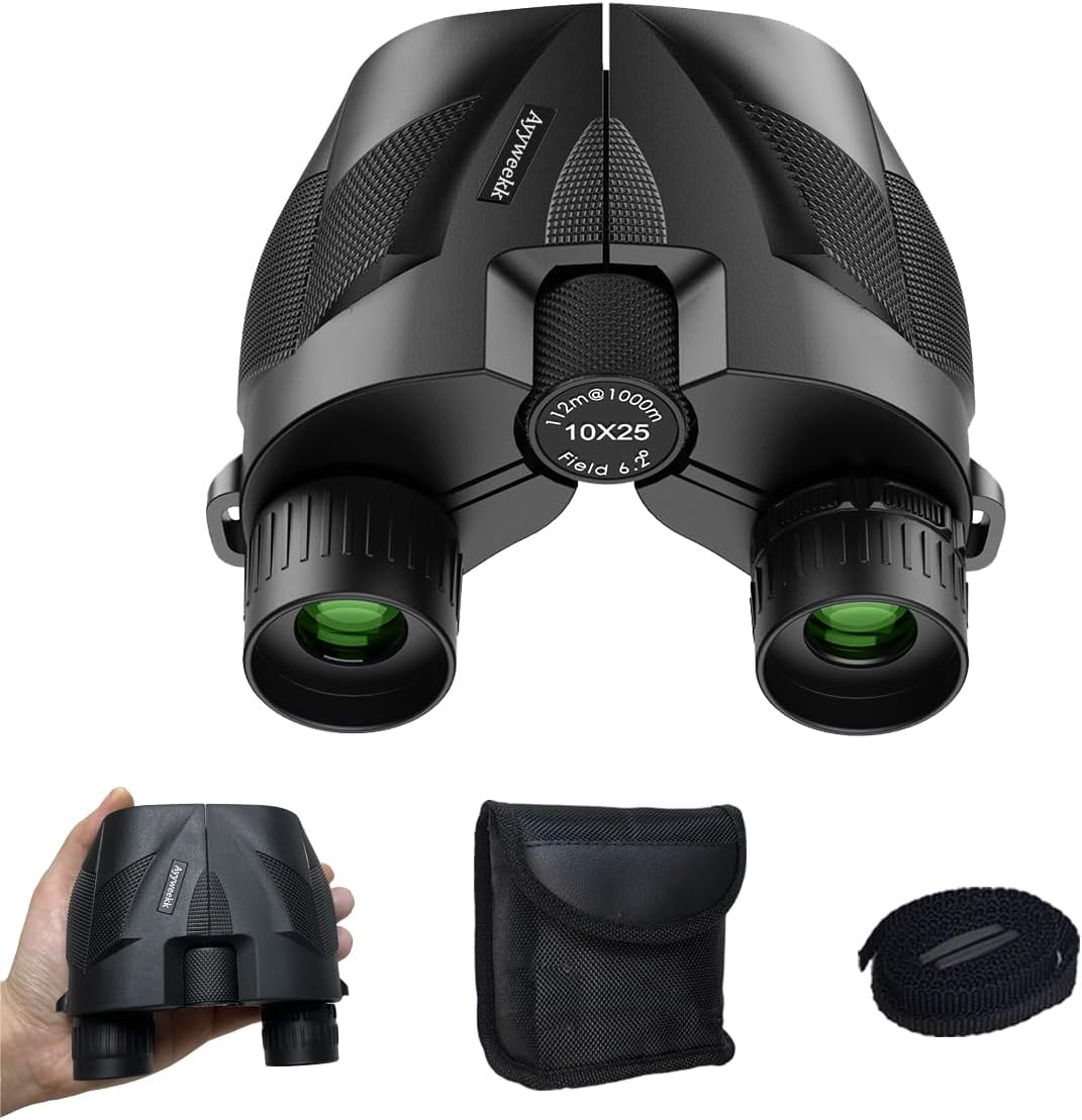 10x25 Binoculars for Adults & Kids, Compact HD Binoculars with Large View, Low Light Vision & Easy Focus for Bird Watching, Travel, Concert, Hunting