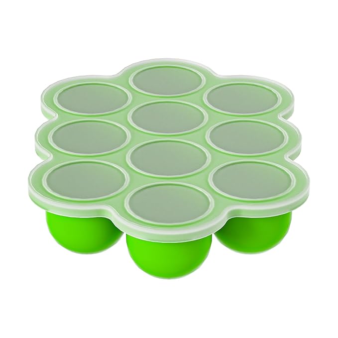 10 Cavities 2 OZ Portions Silicone Baby Food Freezer Tray with Lid,Ice Cube Trays & Molds,Baby Popsicle Mold,Egg Bite Molds,for Freezing and Baking Breast Milk,ice Cube,Egg Bites (Green)-BubblyBeeBaby