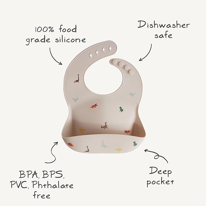 mushie Silicone Baby Bib | Adjustable Fit Waterproof Bibs (Dinosaurs)-BubblyBeeBaby