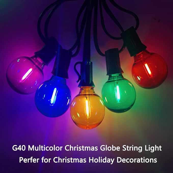 25Ft LED Outdoor String Lights, G40 Outdoor Christmas Decorations Lights Waterproof with 27 LED Globe Multicolor Bulb, Hanging Vintage Christmas Lights for Patio Roofline Backyard Garden Party Decor-BubblyBeeBaby