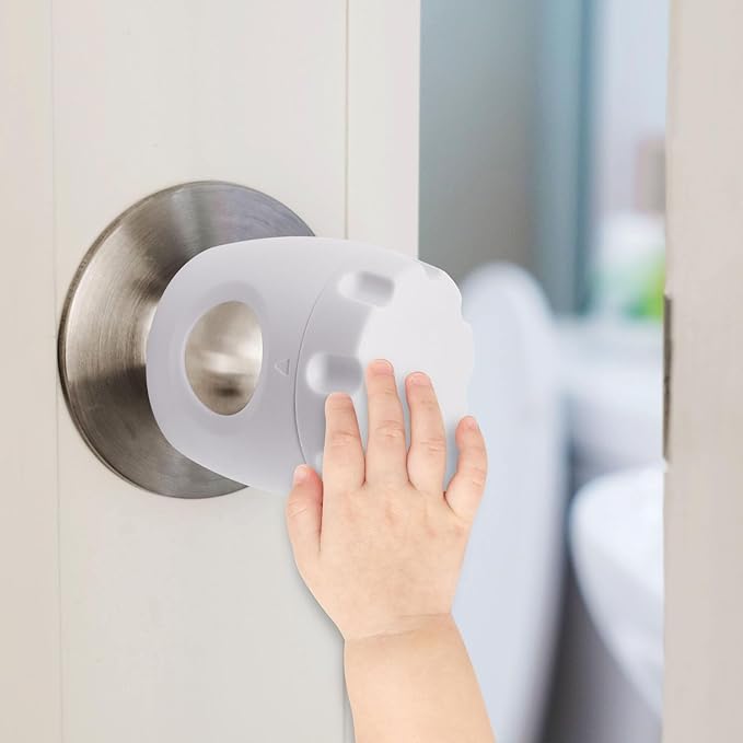2 Pack Door Knob Safety Cover for Kids, Door Knob Cover, Screw Thread Design, Doors Knobs Child Proof Locks, Reusable and Reliable, for Toddler Baby Safety Doors Handle Covers (White)-BubblyBeeBaby
