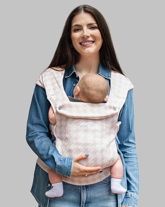 GROWNSY Baby Carrier Newborn to Toddler, Cozy Baby Wraps Carrier, Ergonomic Baby Carrier with Head Support, Tweed Pink-BubblyBeeBaby