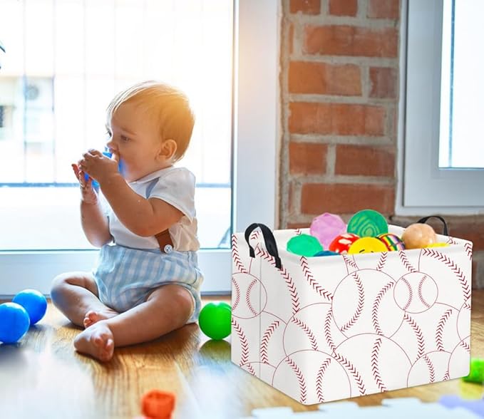 HIYAGON Rectangular Baseball Basket Kids Baby Nursery Storage Basket for Boys Baseball Room Decor Cute Toy Storage Organizer Bins Bedroom(Baseballs)-BubblyBeeBaby