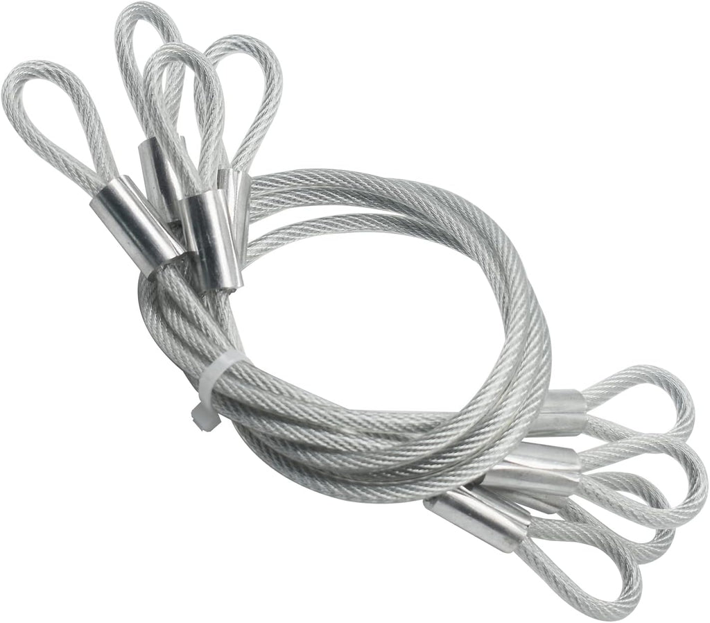 4 pcs 20 inch (50cm) 5mm Thickness Vinyl Cover Coated Galvanized Steel Wire Cable with Loops Security Lanyard Rope Tether Lock, Clear