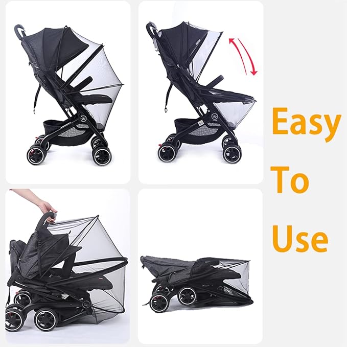 Orzbow Universal Mosquito Net for Stroller, Baby Bug Net with Two-Way Zippers & Storage Bag, Breathable & Foldable Mosquito Nets for Strollers, Car Seat, Bassinet, Cradle, Portable Mini Crib, Black-BubblyBeeBaby