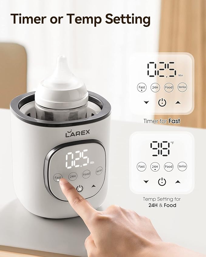 LAREX Bottle Warmer, Fast Baby Bottle Warmer for Breastmilk and Formula, with Timer and Accurate Temp Control, 8 in 1 Baby Milk Warmer BPA Free with Digital Display, Bottle Warmers for All Bottles-BubblyBeeBaby