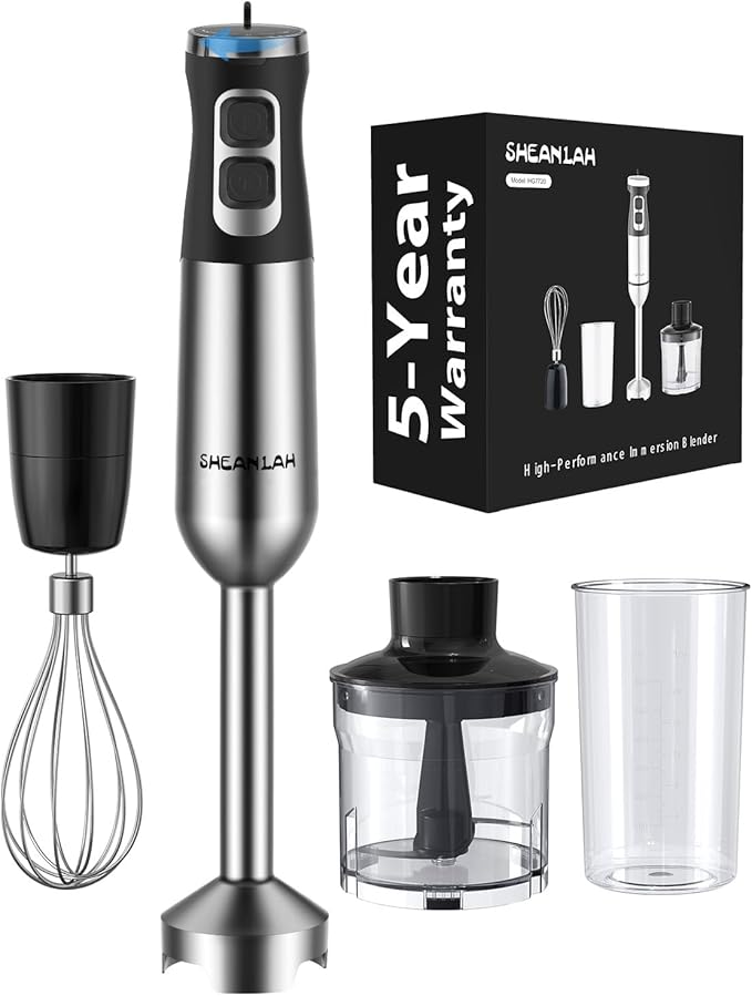 1000W Powerful Immersion Blender Handheld, 2025 New Update Hand Blender with 25-Speed and Heavy-Duty Copper Motor, 4 in 1 Hand Mixer with Chopper, Whisk, Beaker and Wand-BubblyBeeBaby