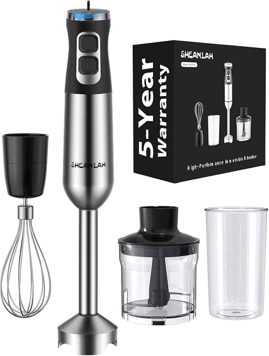 1000W Powerful Immersion Blender Handheld, 2025 New Update Hand Blender with 25-Speed and Heavy-Duty Copper Motor, 4 in 1 Hand Mixer with Chopper, Whisk, Beaker and Wand-BubblyBeeBaby