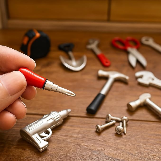 17PCS 1:12 Miniature Doll House Tools Metal Home Repair Multi-Tool Model Set Fun for Party Dollhouse Decoration Accessories Mini Yard Supplies Creative Pretend Toy (Tool)-BubblyBeeBaby