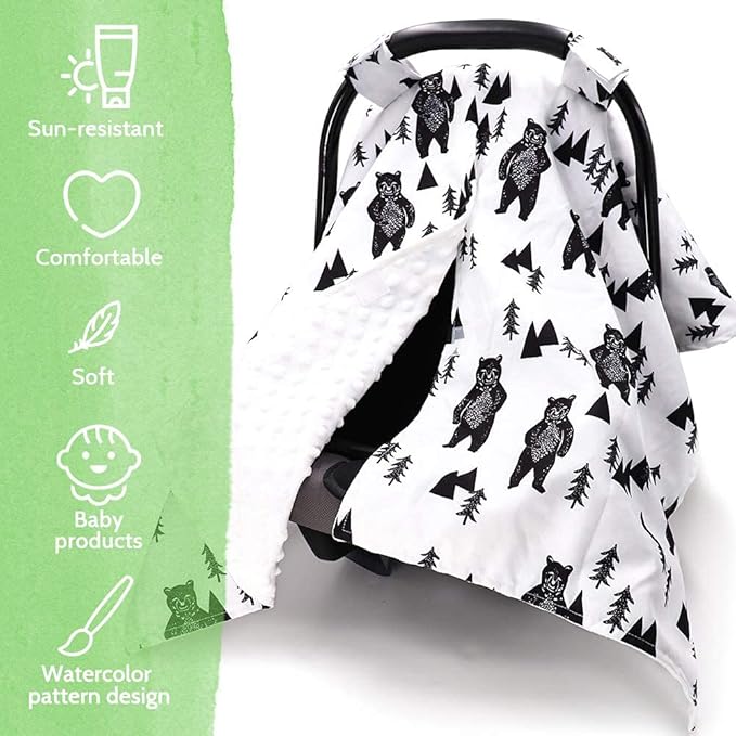 TANOFAR Carseat Covers Baby Boy & Girl, Peekaboo Opening Infant Car Seat Cover for Winter, Warm & Cozy, Bear-BubblyBeeBaby