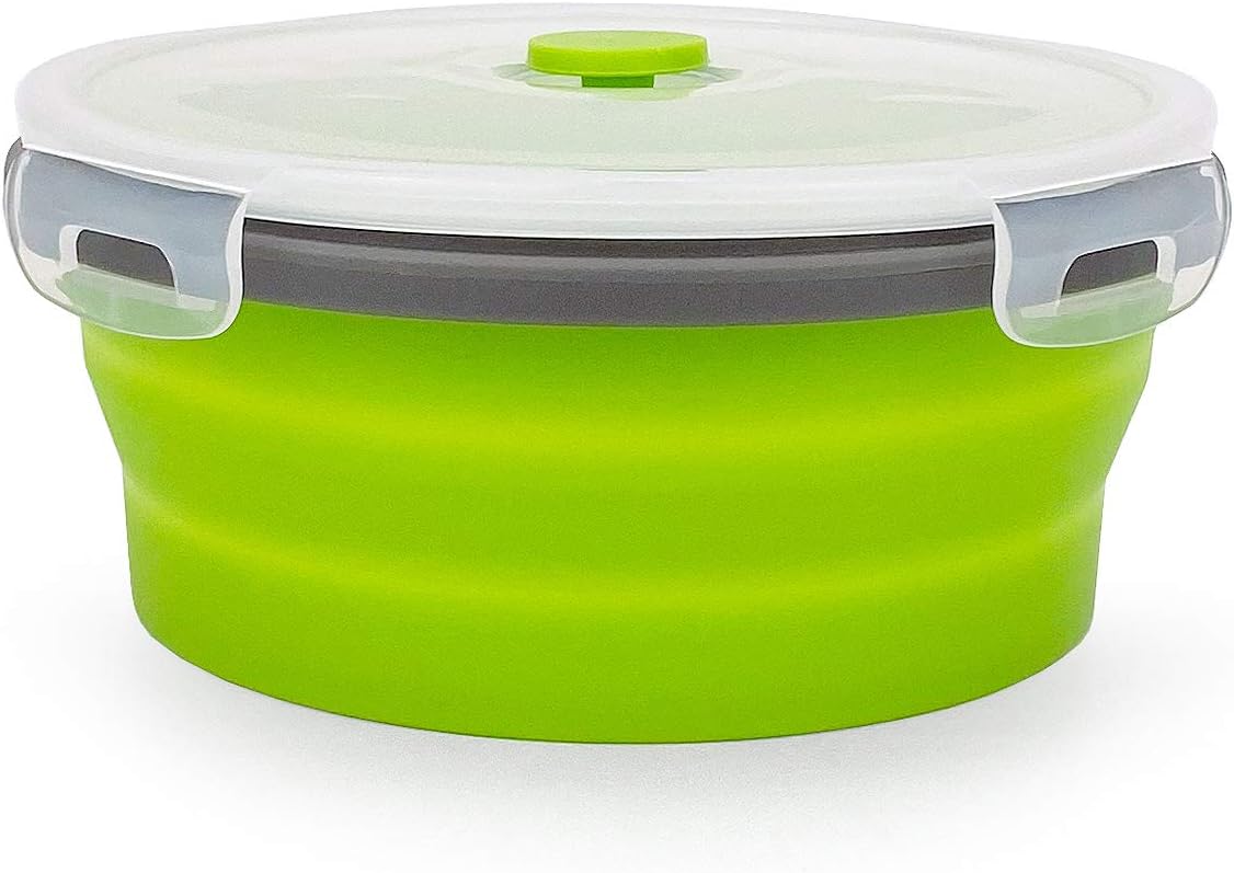 CARTINTS 1200ml Large Collapsible Meal Prep Containers, Reusable Silicone Food Storage Containers, Stackable Fridge Storage Containers, With Leakproof Lids, Microwave and Freezer Safe, Green