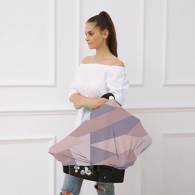 Carseat Cover Boy and Girls - Multi-use Nursing Car Seat Canopy Cover for Breastfeeding, Infant Stroller Cover, High Chair Cover (Baby Pink)-BubblyBeeBaby