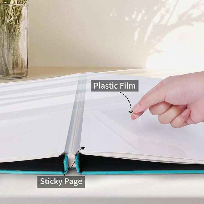 Inspirational Leather Photo Album,Magnetic Self-Stick Page Photo Album,Family Album,Hand Made DIY Albums Holds 3x5, 4x6, 5x7, 6x8 Photos (light blue-always remember)-BubblyBeeBaby