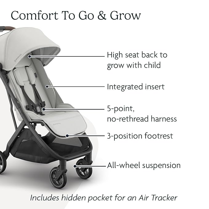 UPPAbaby Minu V3 Travel Stroller | Lightweight + Compact Design | One-Hand Fold + Unfold | from Birth + Overhead Compatible | Savannah (Pearl Gray Mélange/Carbon Frame/Chestnut Leather)-BubblyBeeBaby