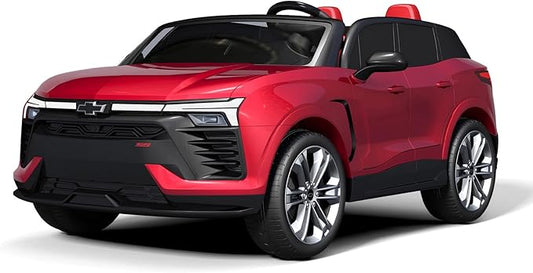 Jojoka Baby Car 24V 2-Seater SUV Licensed Chevrolet Blazer Ride On Toy w/Parent Remote Control,4xSpring Suspension, Wireless Music, Electric Vehicle Car for Kids Ages 3-8, Red-BubblyBeeBaby