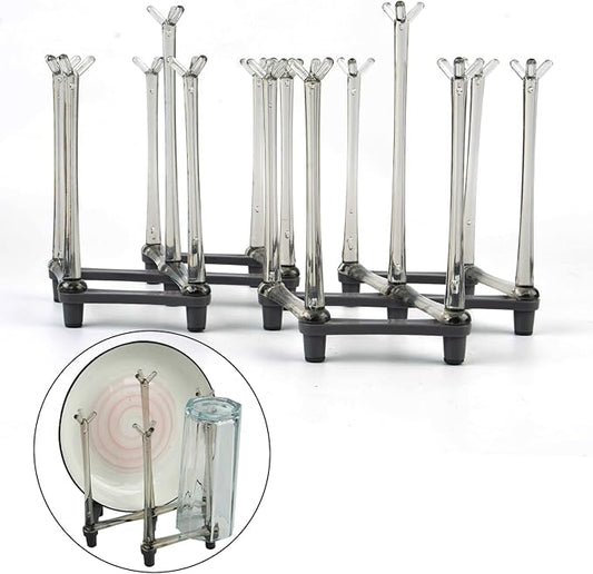 2 Pcs Cup Drying Racks Set, Retractable Drinking Glass & Baby Bottle Drainer Stand, PP Material Mug Draining Organizer, Kitchen Countertop Dishes Holder, Gray-BubblyBeeBaby