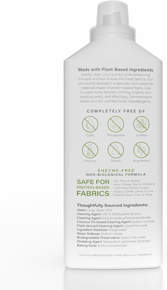Heritage Park Silk & Wool Fragrance Free, Hypoallergenic, pH-Neutral Laundry Detergent – Dermatologist-tested, Sensitive Skin-Friendly, Enzyme-Free, Concentrated Up to 64 loads (32 fl oz)-BubblyBeeBaby
