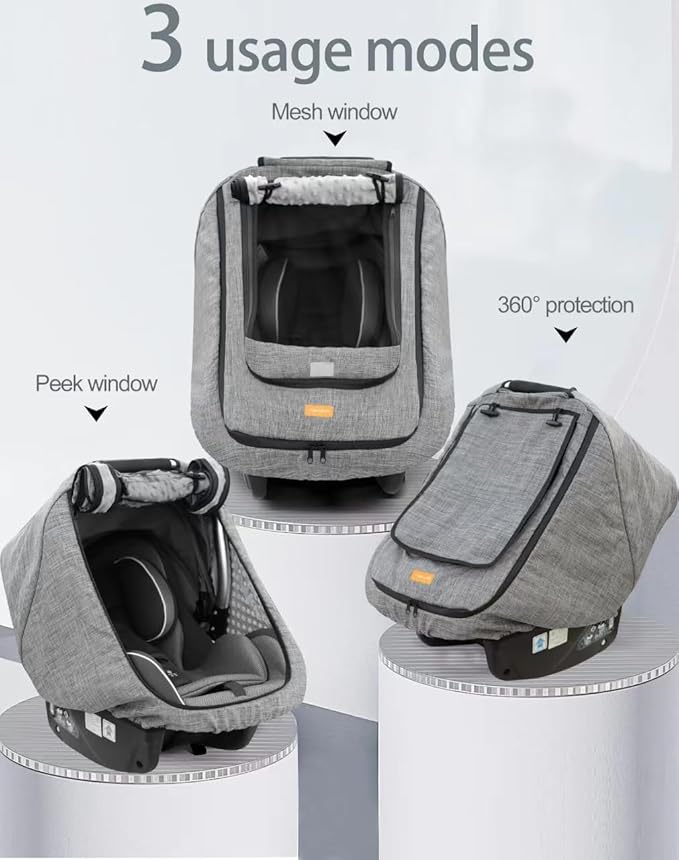 Waterproof Baby Car Seat Cover，Cold Weather Carseat Cover for Babies,Infant Car Seat Cover Canopy for Boy Girls,Windproof Car Seat Canopy for Boys & Girls, Keeps Babies Warm and Cozy-BubblyBeeBaby