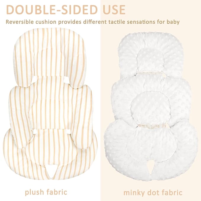 Infant Car Seat Insert, Car Seat Head Support Baby Girls Boys, Soft & Reversible Newborn Carseat Insert Cushion with 2 Strap Covers, for Stroller, Swing, Bouncer (Brown Line)-BubblyBeeBaby