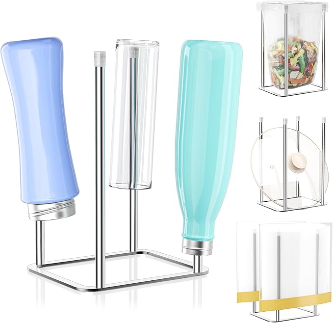 Water Bottle Drying Rack Reusable Bottle Rack Dryer Kitchen Stand Holder Stainless Steels Countertop Baby Bottle Drying Rack Water Cup Drying Rack for Plastic Bags, Bottles and Cups Silver-BubblyBeeBaby