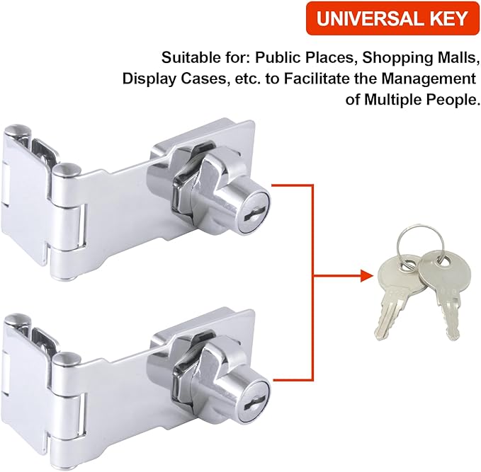 KIBBEH 1 Pack Door Lock Hasp Latchs, Collapsible Solid 304 Stainless Steel File Cabinet Lock Desk Drawer Lock, for 90 Degree and 180 Degree Drawers, Dabinets, Doors, Flip Barn Door (Universal Key)-BubblyBeeBaby