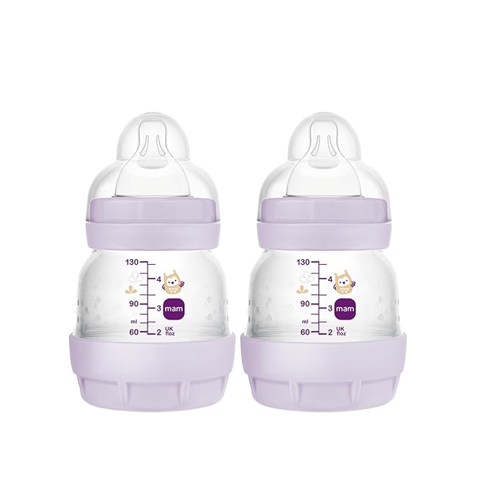 MAM Easy Start Anti-Colic Baby Bottles, Extra Slow Flow, Breastfeeding-Like Silicone Nipple Bottle, Reduces Colic, Gas, & Reflux, Easy-to-Clean, BPA-Free, Vented Baby Bottles for Newborns, 0-3 Months-BubblyBeeBaby