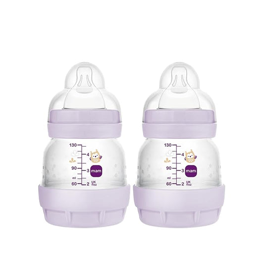 MAM Easy Start Anti-Colic Baby Bottles, Extra Slow Flow, Breastfeeding-Like Silicone Nipple Bottle, Reduces Colic, Gas, & Reflux, Easy-to-Clean, BPA-Free, Vented Baby Bottles for Newborns, 0-3 Months-BubblyBeeBaby