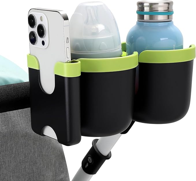 Accmor Stroller Cup Holder with Phone Holder, Bike Cup Holder, Universal Cup Holder for Uppababy Nuna Doona Strollers, 2-in-1 Cup Phone Holder for Stroller, Bike, Wheelchair, Walker, Scooter-BubblyBeeBaby