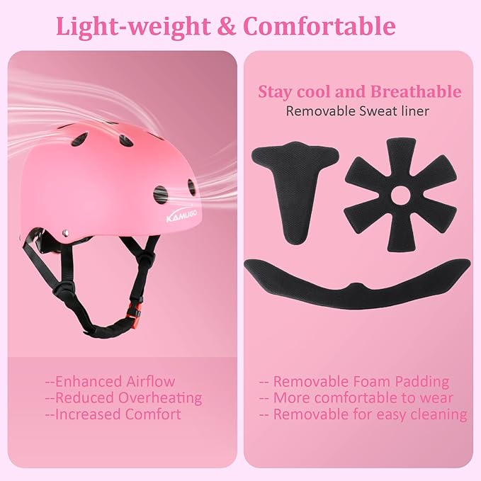 KAMUGO Kids Adjustable Helmet, with Sports Protective Gear Set Knee Elbow Wrist Pads for Toddler Age 2-8 Boys Girls, Bike Skateboard Hoverboard Scooter Rollerblading Helmet Set-BubblyBeeBaby