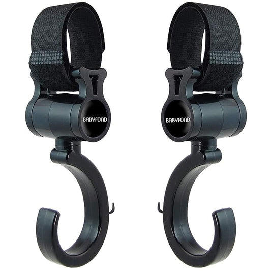 Stroller Hooks, Babyfond 2 Pack of Multifunctional Hooks, 360-degree Rotating Firm Non-Slip Stroller Hook for Buggy, Baby Carrier, Bike Bicycle, Car Headrest-BubblyBeeBaby
