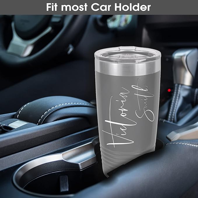 iProductsUS Personalized Tumbler for Men, Insulated Stainless Steel Travel Coffee Mug, Laser Engraved Custom Cup, Slider Lid Included, Gifts for Dad, Husband (Gray, 20oz)-BubblyBeeBaby