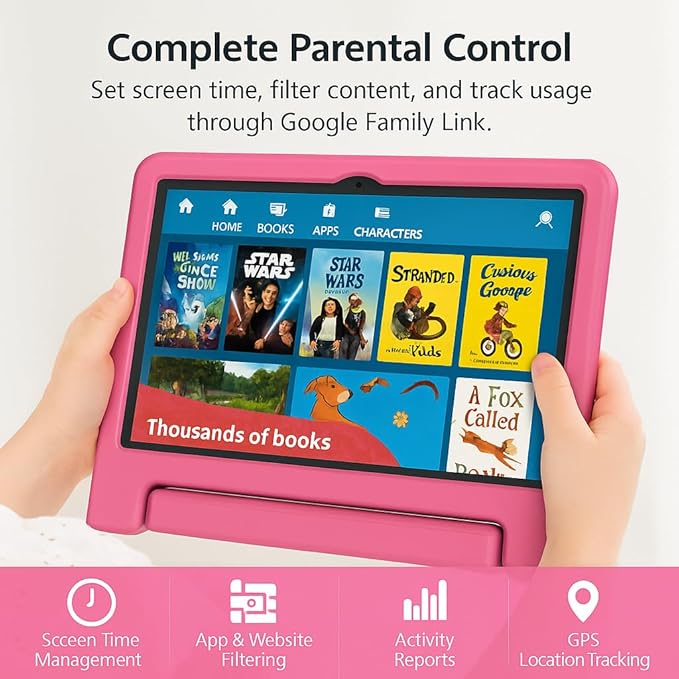 10.1" Kids Tablet Android 14 | 64GB Octa-Core 8GB RAM | Shockproof Case & Parental Control | 12H Fast Charge | HD Display w/Google Kids Space & Educational Apps | WiFi 6/Bluetooth/GPS | Ages 3-12-BubblyBeeBaby