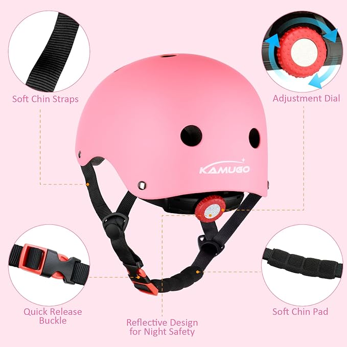 KAMUGO Kids Adjustable Helmet, with Sports Protective Gear Set Knee Elbow Wrist Pads for Toddler Age 2-8 Boys Girls, Bike Skateboard Hoverboard Scooter Rollerblading Helmet Set-BubblyBeeBaby
