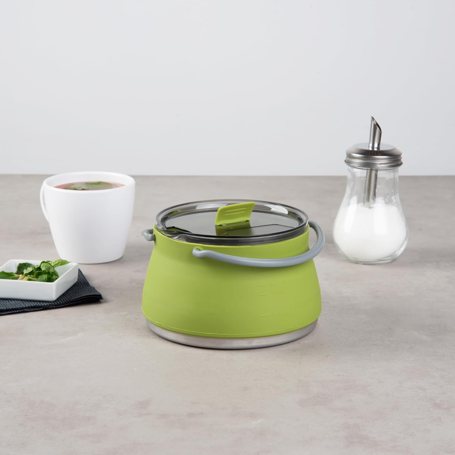 Restaurantware-Hi Tek 1 Liter Collapsible Camping Kettle, 20 Portable Cook Pots - With Perforated Lid, Stainless Steel Bottom, Silicone Camping Coffee Pots, With High Heat Nylon Handles, For Travel