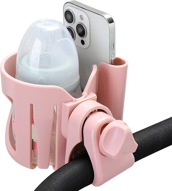 Accmor Universal Cup Holder, Stroller Cup Holder with Phone Holder, 360° Rotatable Large Caliber Designed Bottle Holder for Stroller, Bike, Wheelchair, Walker, Scooter-BubblyBeeBaby