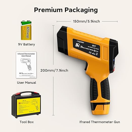 Industrial Infrared Thermometer Gun, 50:1 D:S Ratio, -58°F-3992°F, Triple Laser, High Precision Temp Gun for Kiln, Engine, HVAC, BBQ, Industrial Inspection-BubblyBeeBaby