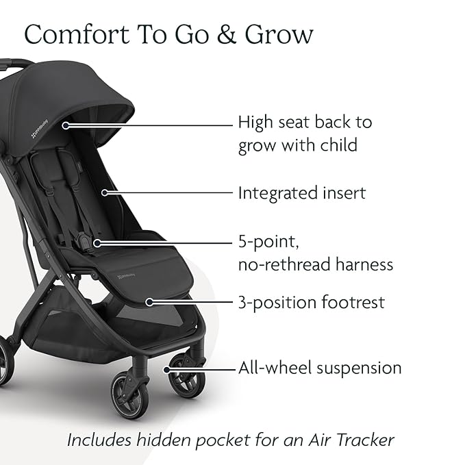 UPPAbaby Minu V3 Travel Stroller | Lightweight + Compact Design | One-Hand Fold + Unfold | from Birth + Overhead Compatible | Jake (Charcoal/Carbon Frame/Black Leather)-BubblyBeeBaby