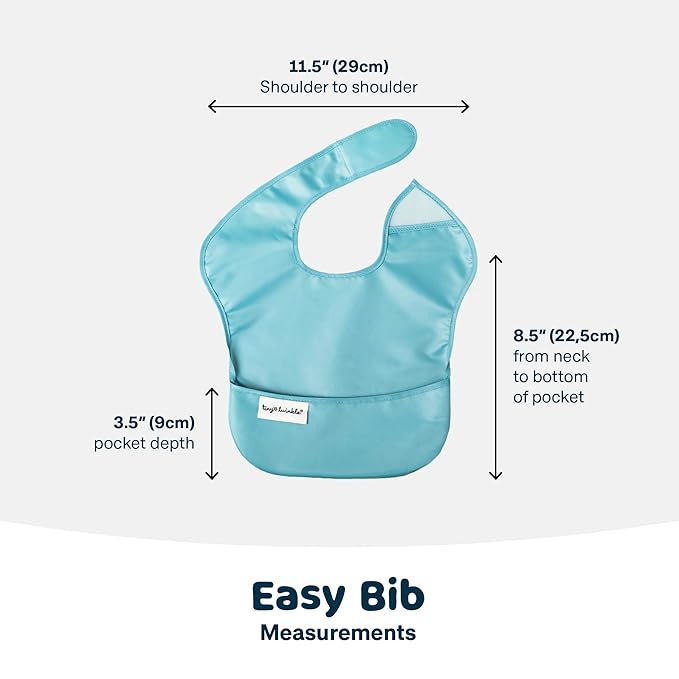 Tiny Twinkle Mess Proof Baby Bibs for Eating - Waterproof, Wipeable Bibs - Toddler Bibs - Travel Friendly - PFAS, PVC, BPA, Phthalate Free - Baby Food Bibs (3 Pack,Slate, Olive)-BubblyBeeBaby