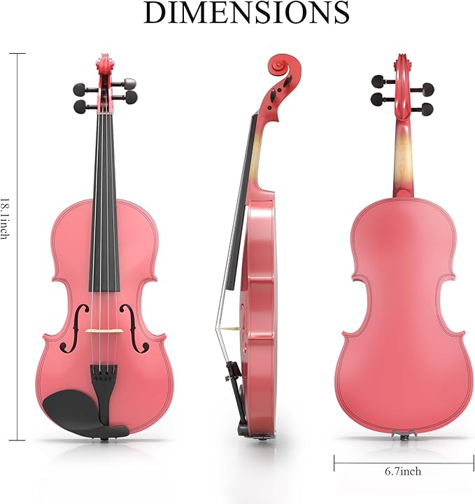 1/4 Beginner Violin Kit, Complete Violin Set with Case, Bow, Rosin,Pink-BubblyBeeBaby