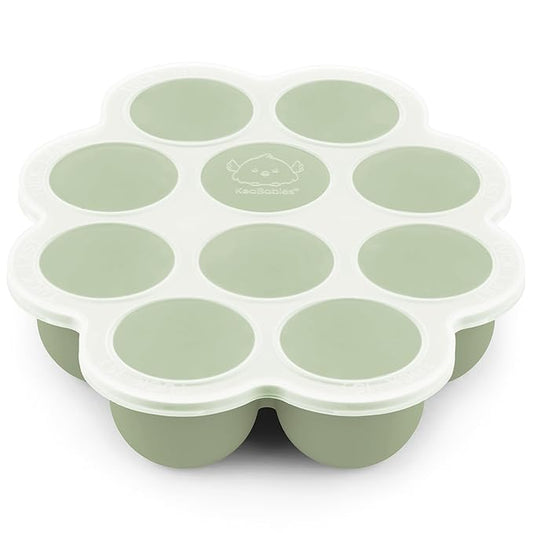 KeaBabies Silicone Food Freezer Trays with Lid, 2oz x 10 Pods Baby Food Storage Containers, Easy Puree Meal Prep, Breast Milk Silicone Freezer Molds, Dishwasher, Microwave Safe, BPA-Free (Sage)-BubblyBeeBaby