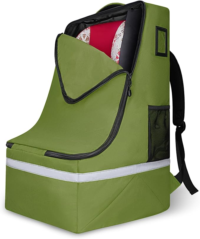 Car Seat Travel Bag for Airplane,Infant Seat Travel Bag with Shoulder Strap,Padded Car Seats Backpack with Reflective Stripes,Large Carseat Carrier Bag Travel Car Seat Cover,Green-BubblyBeeBaby