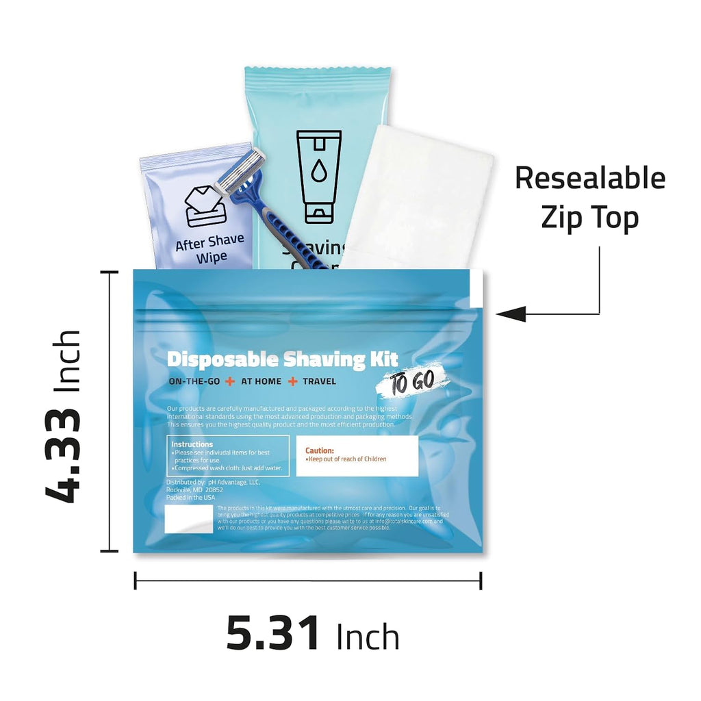 Shaving Kit with Razor, Shaving Cream, Washcloth & Aftershave Wipe – Men’s Travel Shave Set for Hotels, Shelters & Outreach – Disposable Grooming Pack (Blue) (5)