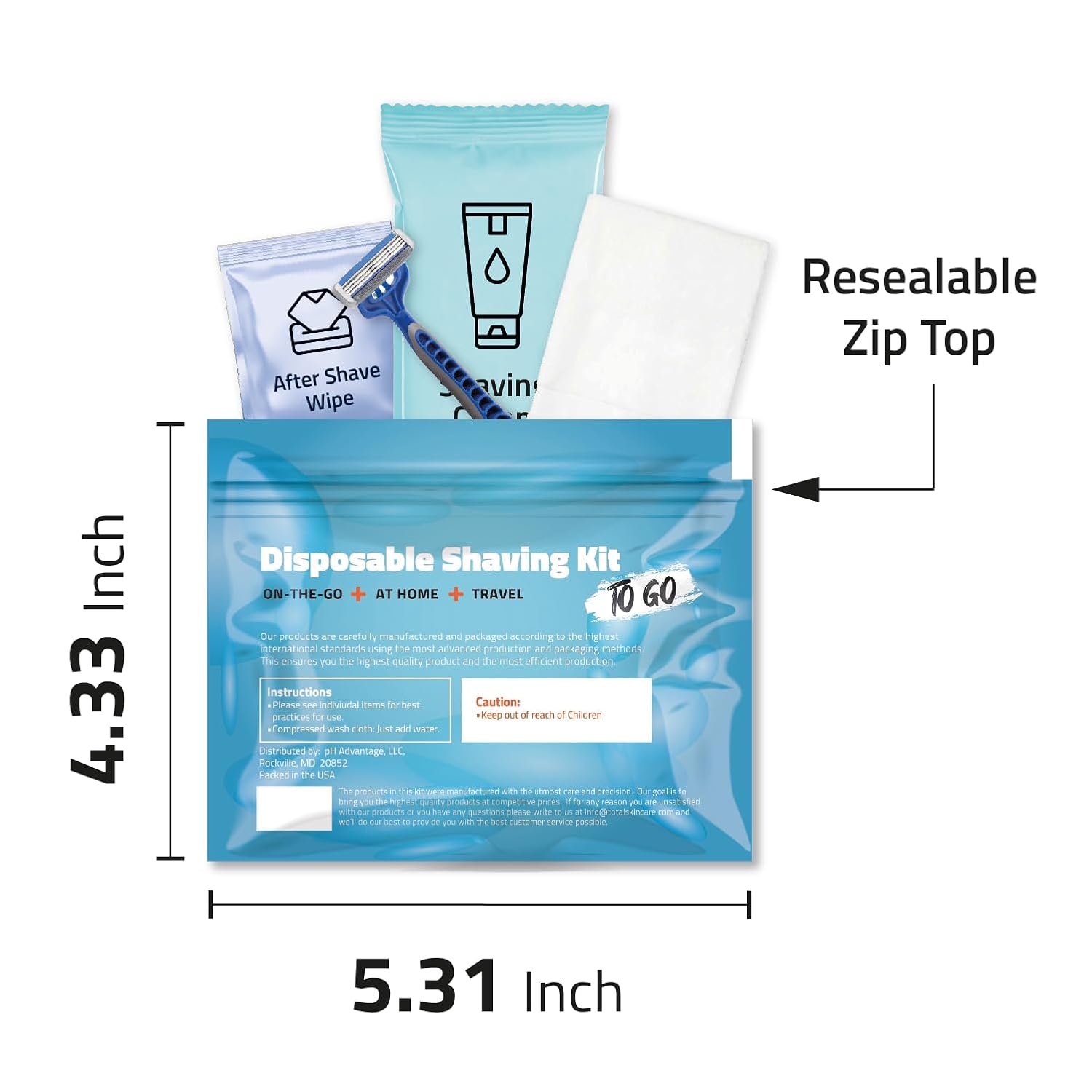 Shaving Kit with Razor, Shaving Cream, Washcloth & Aftershave Wipe – Men’s Travel Shave Set for Hotels, Shelters & Outreach – Disposable Grooming Pack (Blue) (1)
