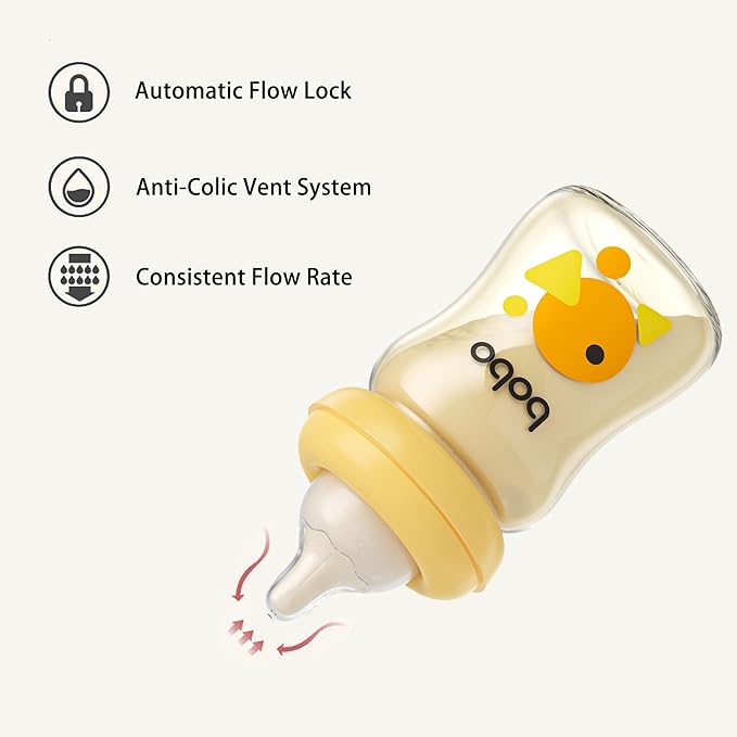 YOHKOH PPSU Baby Bottle Wide Neck, Newborn Anti-Colic Baby Bottle with Natural Response Nipple, Streamlined Body, Easy to Clean (5.4oz (Pack of 4), Yellow)-BubblyBeeBaby